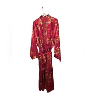 Silhouette Red Floral Kimono Robe Ladies Plus Size 2X Silky Exotic Asian Geisha